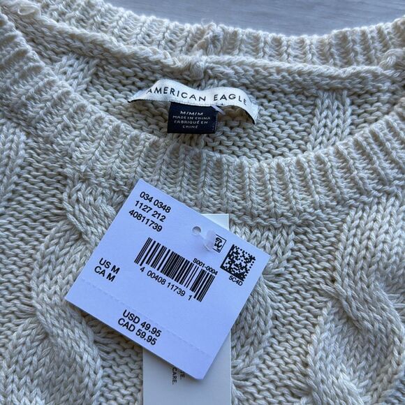 American Eagle Oversized Dreamspun Mock Neck Sweater Beige striped M NWT in pkg - Picture 4 of 4